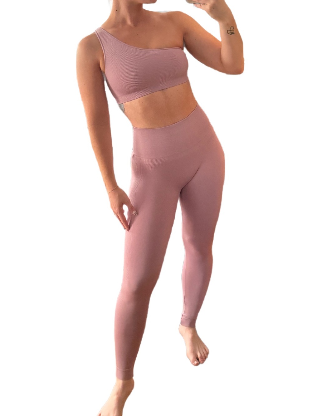 SET Active Mauve One-Shoulder Sports Bra & High-Waist Leggings Set